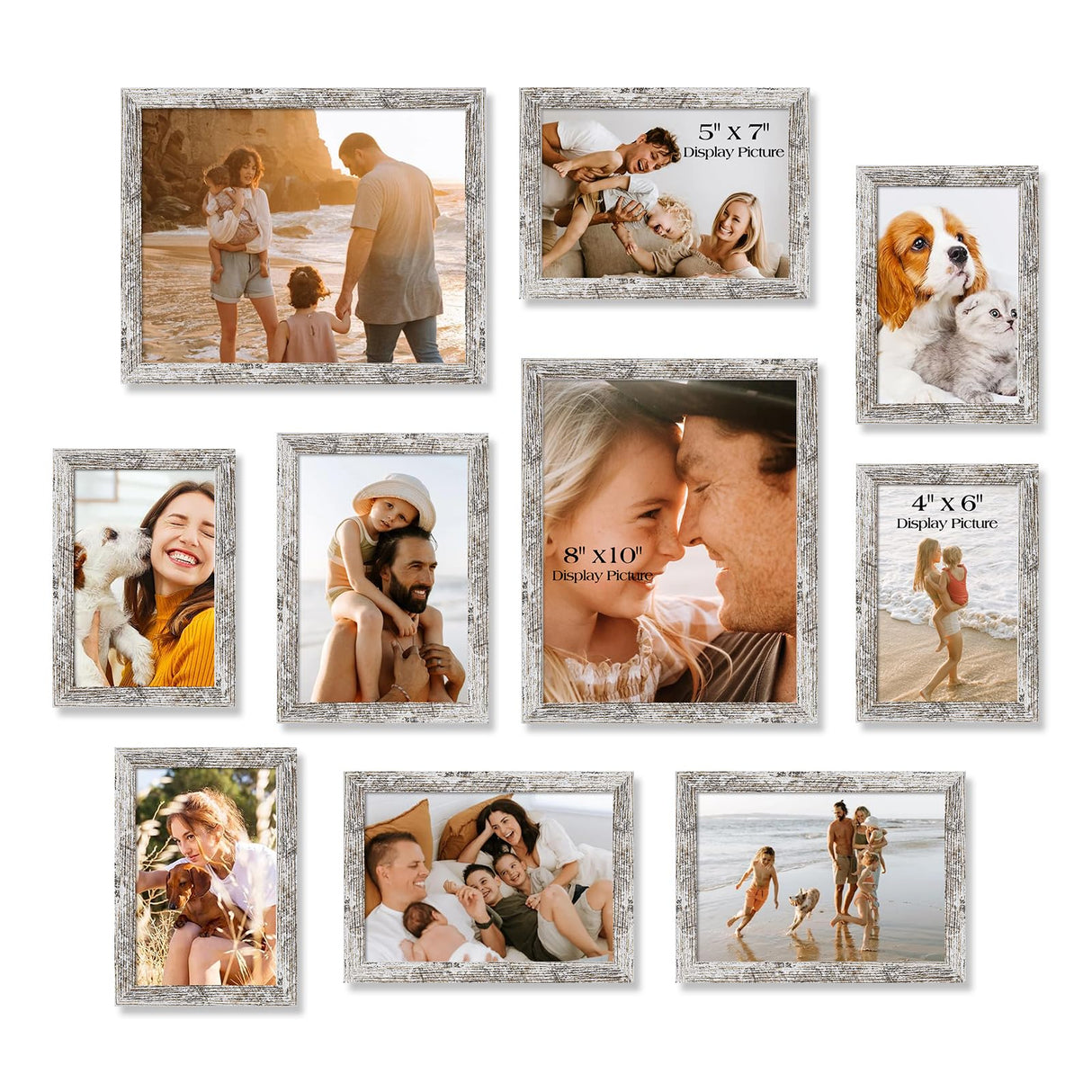 TWING Collage Picture Frames Wall Decor 10 Pack, Gallery Wall Rustic Picture Frame Set for Wall or Tabletop Display, Multi Sizes with Two 8x10, Four 5x7, and Four 4x6 Photo Frames TWING