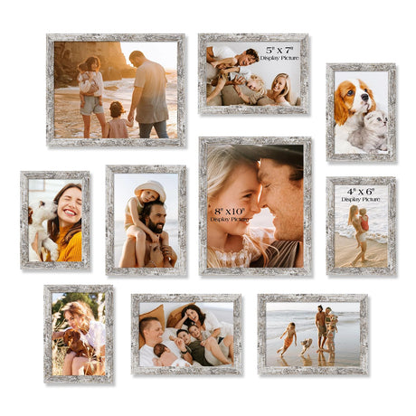 TWING Collage Picture Frames Wall Decor 10 Pack, Gallery Wall Rustic Picture Frame Set for Wall or Tabletop Display, Multi Sizes with Two 8x10, Four 5x7, and Four 4x6 Photo Frames TWING