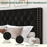 LARMACE King Size Bed Frame with Storage and Tufted Headboard Velvet Upholstered Platform Bed Frame with 4 Drawers, Wood Slats Support, Easy Assembly, Noise-Free, Black LARMACE