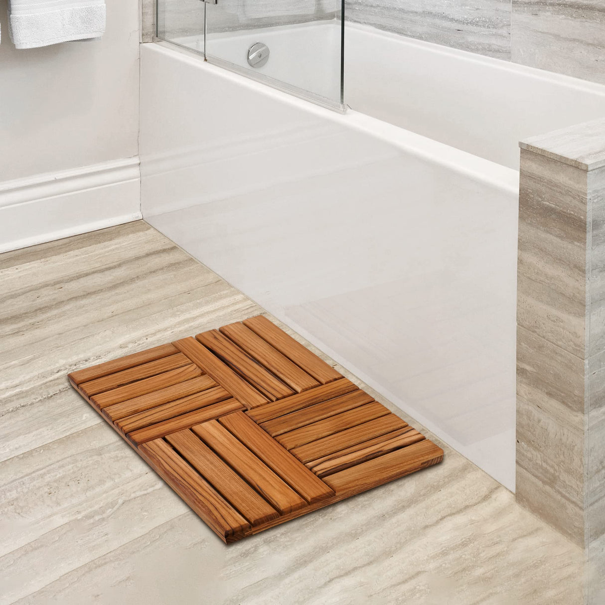 Utoplike Teak Wood Bath Mat, Wooden Shower Mat for Bathroom, 24 x 16 inch Non Slip Wood Floor Sturdy Mat for Inside Shower Luxury Spa Home or Outdoor Utoplike