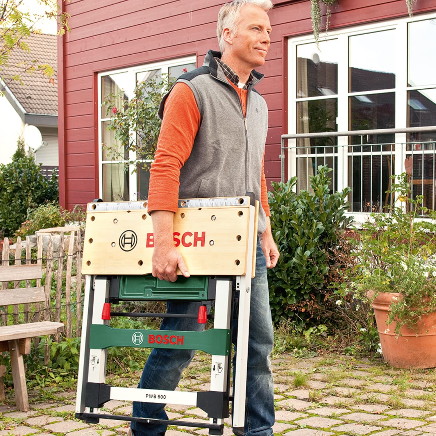 Bosch Work Bench PWB 600 (4 Blade Clamps, Cardboard Box, Max Load Capacity: 200 kg) - WoodArtSupply