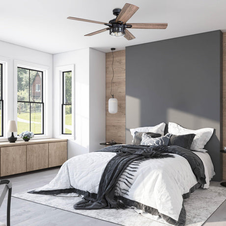 Honeywell Ceiling Fans Bonterra, 52 Inch Contemporary Indoor LED Ceiling Fan with Light and Remote Control, Dual Finish Blades, Reversible Motor - Model 50690-01 (Matte Black) Honeywell Ceiling Fans