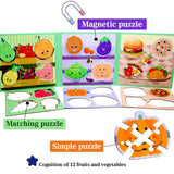 Magnetic Puzzles for Kids Ages 1-3, Travel Toddler Puzzles Ages 2-4 Year, Food Activities Toy for Boys & Girls 3-5 yo - Learning Magnet Gift for Road Trip QimuMku