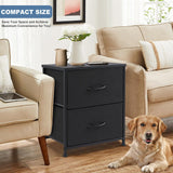 DUMOS Nightstand Small Dresser with 2 Fabric Drawers Side Tables Bedroom End Table Bedside Storage Furniture for 20 inch Tall Night Stand for Entryway, College Dorm, Classic Black DUMOS
