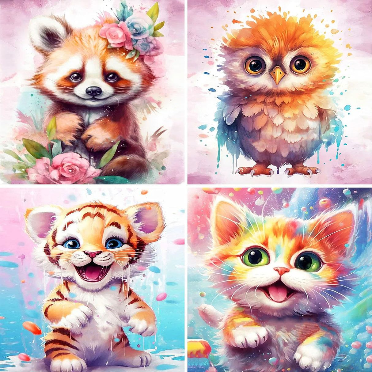 bleihum 4 Pack Paint by Numbers Kit for Kids Ages 4-8-12, Animal Paint by Number for Kids, DIY Acrylic Oil Painting Kit for Home Wall Decor(Frameless,8X8inch) bleihum