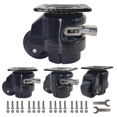 Leveling Casters with Ratchet Handle, Swivel Retractable Plate Caster Wheels for Workbench, Heavy Duty Industrial Casters with Nylon Wheels & Leveling Feet for Machine (Black, TD60F-2200lbs)