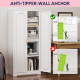 UNICOLY 60" Metal Pantry Cabinet, Storage Cabinet with Doors and Shelves, Cupboard with Adjustable Leveling Foot, for Laundry, Living Room, Bathroom, Dinning Room, Assembly Required, White UNICOLY