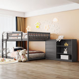 Harper & Bright Designs Full Over Full Bunk Bed with Storage, Wood Floor Bunk Beds with 4 Drawers and 3 Shelves, Low Bunk Bed, Full Loft Bed for Kids, Girls Boys, Teens, Adults (Gray) Harper & Bright Designs