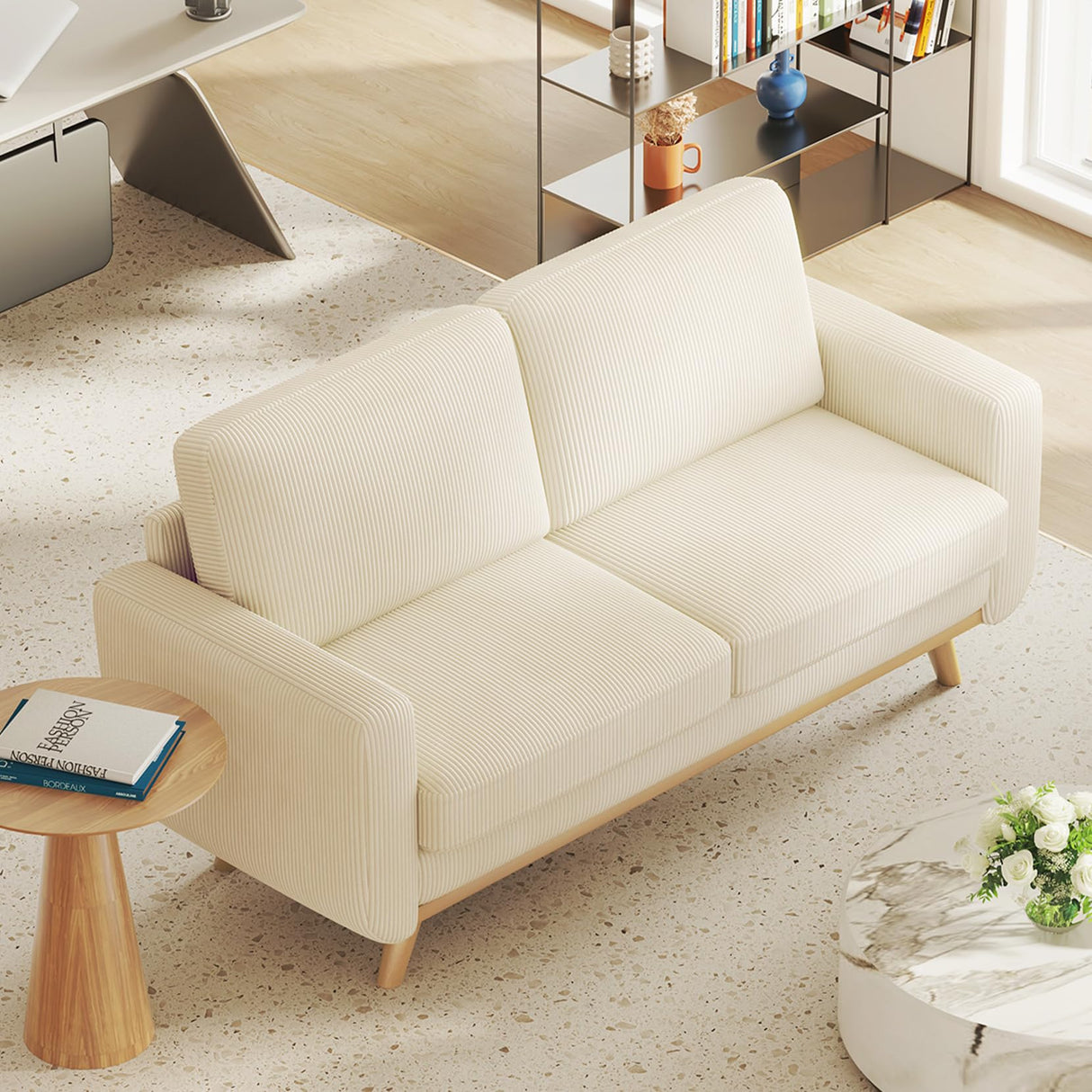 Vesgantti 68" Loveseat Sofa Beige, Comfy Corduroy Couch with Spring Cushion, Modern Sofa with Deep Seat, for Bedroom & Living Room Vesgantti