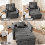 Vabches Sofa Bed Chair with Wing Table and USB Ports Outlet, 3-in-1 Sofa Chair Bed Couches with Two Pillows, Velvet Sleeper Chair with Adjustable Backrest, Easy Assembly, Dark Grey Vabches