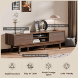 TOLEAD TV Console, Mid Century Modern Media Console for 55/60/65 Inch TV, Low Profile TV Stand with Fluted Sliding Doors, Boho Light Wood Credenza for Living Room (Walnut, 59") TOLEAD