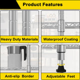 GIOTORENT 5-Wire Garage Shelving Storage Shelves, Kitchen Storage Adjustable Shelf, Metal Shelves 500Lbs Capacity 21" L x 11.8" W x 53.8" H for Laundry Bathroom Pantry Closet, Grey GIOTORENT