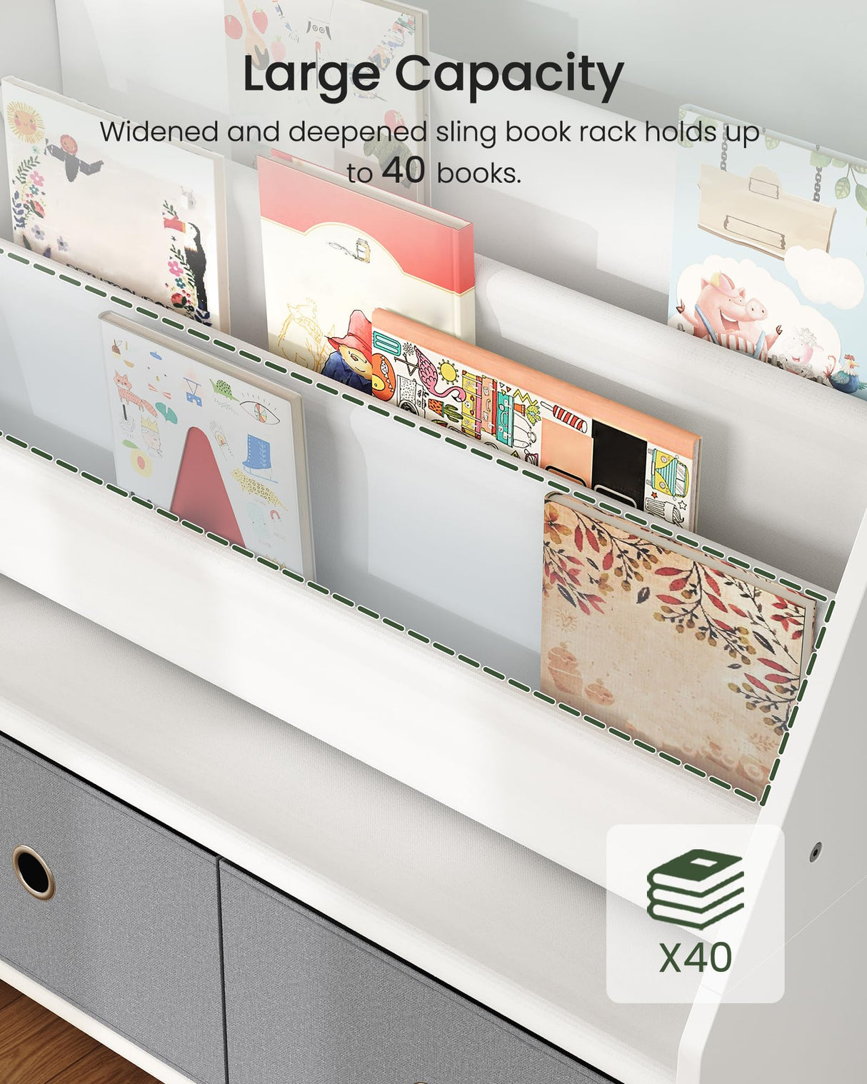 CHOEZON Kids Bookshelf and Toy Storage, 4 Tier Large Capacity Kids Book Rack, Sling Kid Bookcase, for Kids Room, Nursery, Playroom, White and Gray MCW06WT CHOEZON