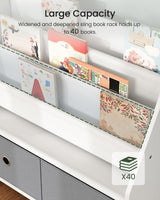 CHOEZON Kids Bookshelf and Toy Storage, 4 Tier Large Capacity Kids Book Rack, Sling Kid Bookcase, for Kids Room, Nursery, Playroom, White and Gray MCW06WT CHOEZON