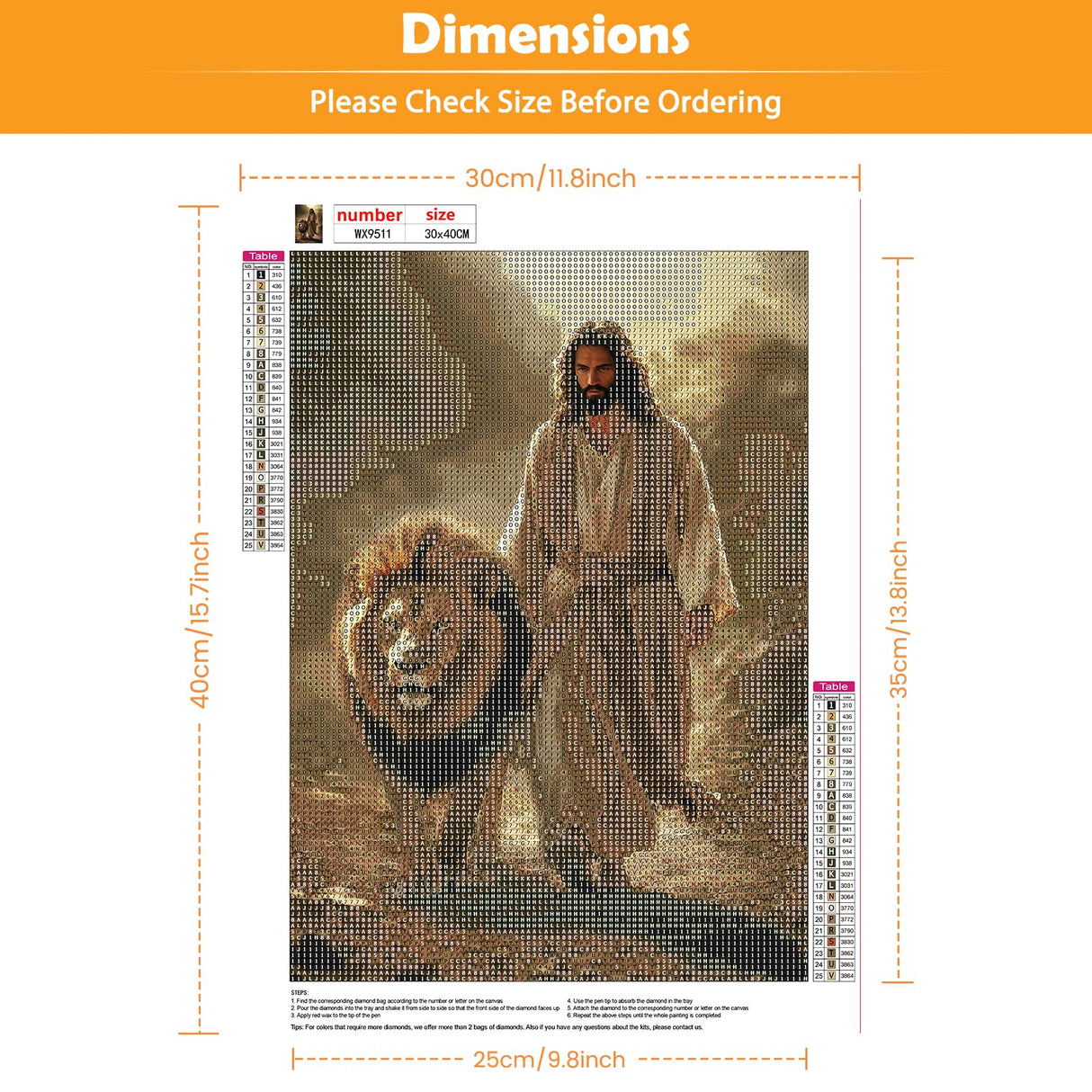 KEYIFA 5D Diamond Painting Jesus Diamond Art Kits for Adults, Round Full Drill Lion Diamond Painting Kit for Beginner, DIY Gems Art Craft for Home Wall Decor 12x16 inch KEYIFA