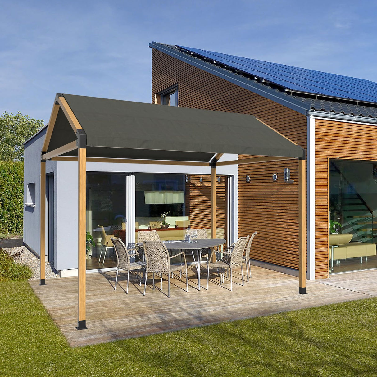 Pergola Kit, 30° Slanted Roof Pergola Bracket Set, Roof Wall Mount Extension Bracket Kit,4" x 4" (Actual: 3.5x3.5 Inch) Powder-Coated Pergola Hardware for Porch,Gazebo, Backyard(10pcs) FMhotu