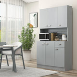 HOMCOM 71" Freestanding Buffet with Hutch, Kitchen Storage Cabinets, Pantry with 6 Doors, 3 Adjustable Shelves, and Drawer for Living Room, Gray HOMCOM