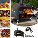 15’’ Outdoor Pizza Oven Wood Fired Pizza Oven Portable Patio Ovens Included Pizza Stone, Pizza Peel, Fold-up Legs, Cover Cooking Rack for Camping Backyard BBQ Polar Aurora
