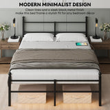 Queen Size Bed Frame with Headboard - Metal Platform Bed with LED Lights, Charging Station, Under Bed Storage and Heavy Duty Steel Slats Support - No Box Spring Needed, Easy Assembly, Black BedNZZZ