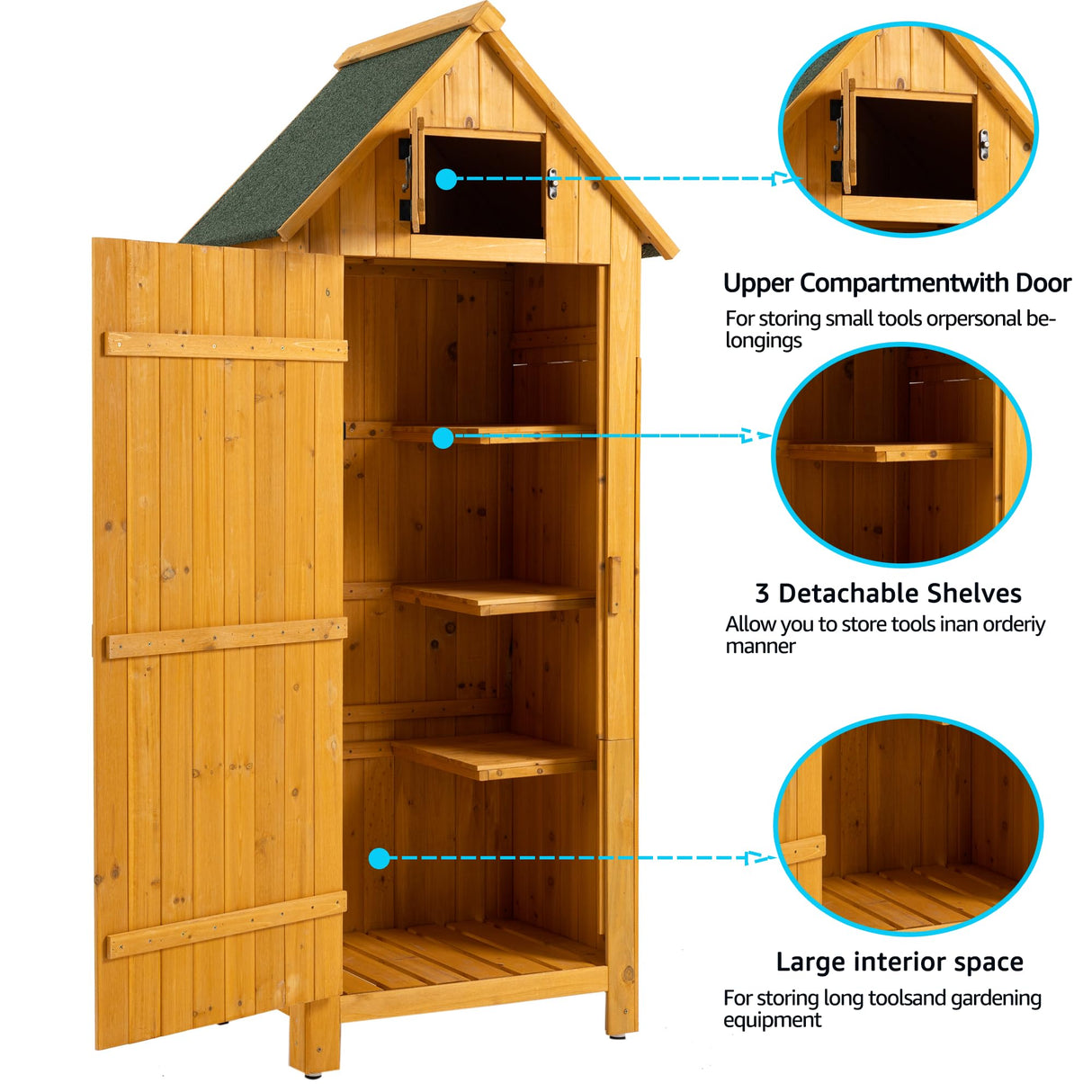 Outdoor Storage Cabinet, Garden Wood Tool Shed, Outside Wooden Shed Closet with Shelves and Latch for Yard, Patio, Deck and Porch,30.3”L X 21.3”W X 70.5”H (Natural) Anwick