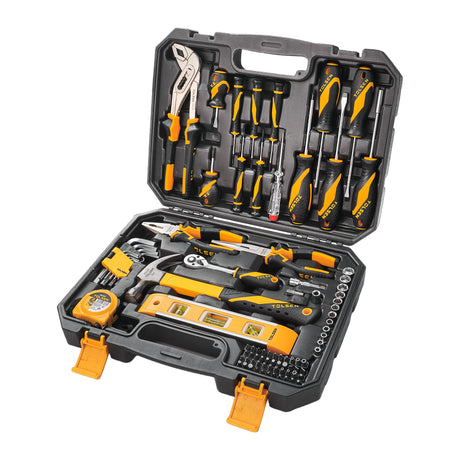 TOLSEN 89-Piece Tool Set Household Tool Kit, Hammer Screwdrivers Set, Tool Kit with Drill Bits, Socket Wrench Set, Hex Key Set, Tape Measure, with Plastic Toolbox Storage Case Tolsen