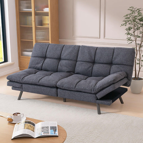 Cozysnooze Convertible Futon Sofa Bed Couch,Linen Fabric Futon Sofa Couch,Memory Foam Futons,Small Splitback Modern Loveseat Sleeper Couch Bed for Living Room,Office,Apartment,Dark Grey Cozysnooze