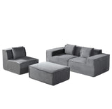 Container Furniture Direct Rowan Convertible Corduroy Sectional Couch with Ottoman & Pillows, Modular L Shaped Sleeper Sofa, Boneless Cloud Couch for Living Room Furniture, Dark Grey Container Furniture Direct