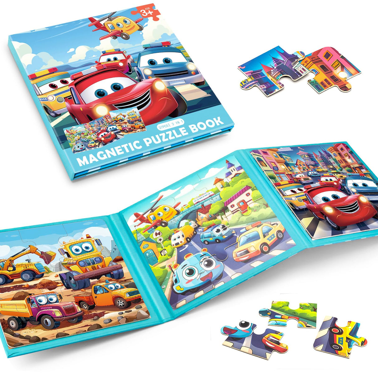 Magnetic Puzzles for Toddlers 3-5, 9-12-16 Pieces Car Puzzles for Kids Ages 4-6 Kids Puzzles Educational Learning Magnet Travel Puzzles Road Trip Activities Toys for 2 3 4 5 6 Year Old Boys and Girls Jeacirio