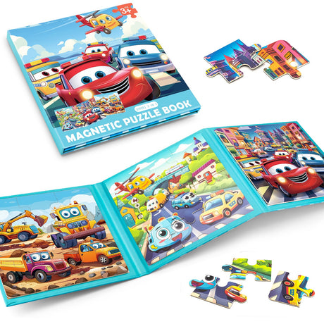 Magnetic Puzzles for Toddlers 3-5, 9-12-16 Pieces Car Puzzles for Kids Ages 4-6 Kids Puzzles Educational Learning Magnet Travel Puzzles Road Trip Activities Toys for 2 3 4 5 6 Year Old Boys and Girls Jeacirio