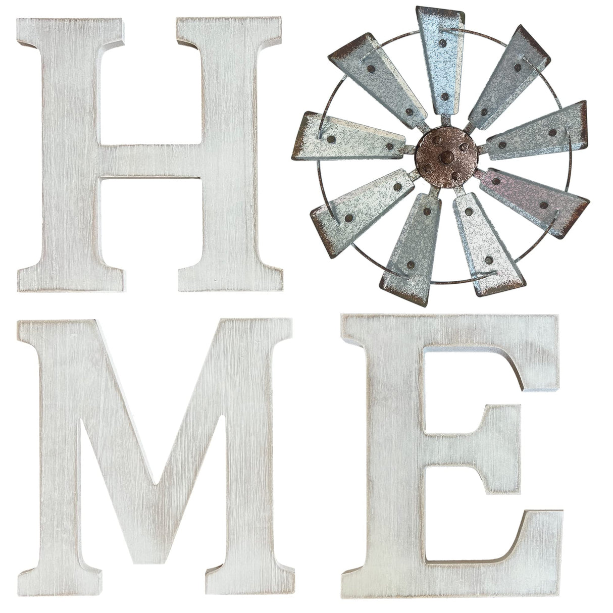 Farmhouse Wall Decor – Home Letters Sign with Rustic Metal Windmill & White Wood – Country Wall Hanging for Living Room or Kitchen Back Trail Decor