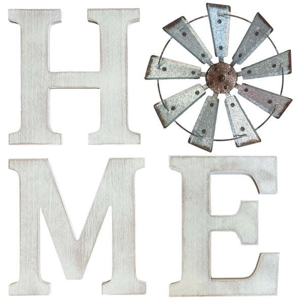 Farmhouse Wall Decor – Home Letters Sign with Rustic Metal Windmill ...
