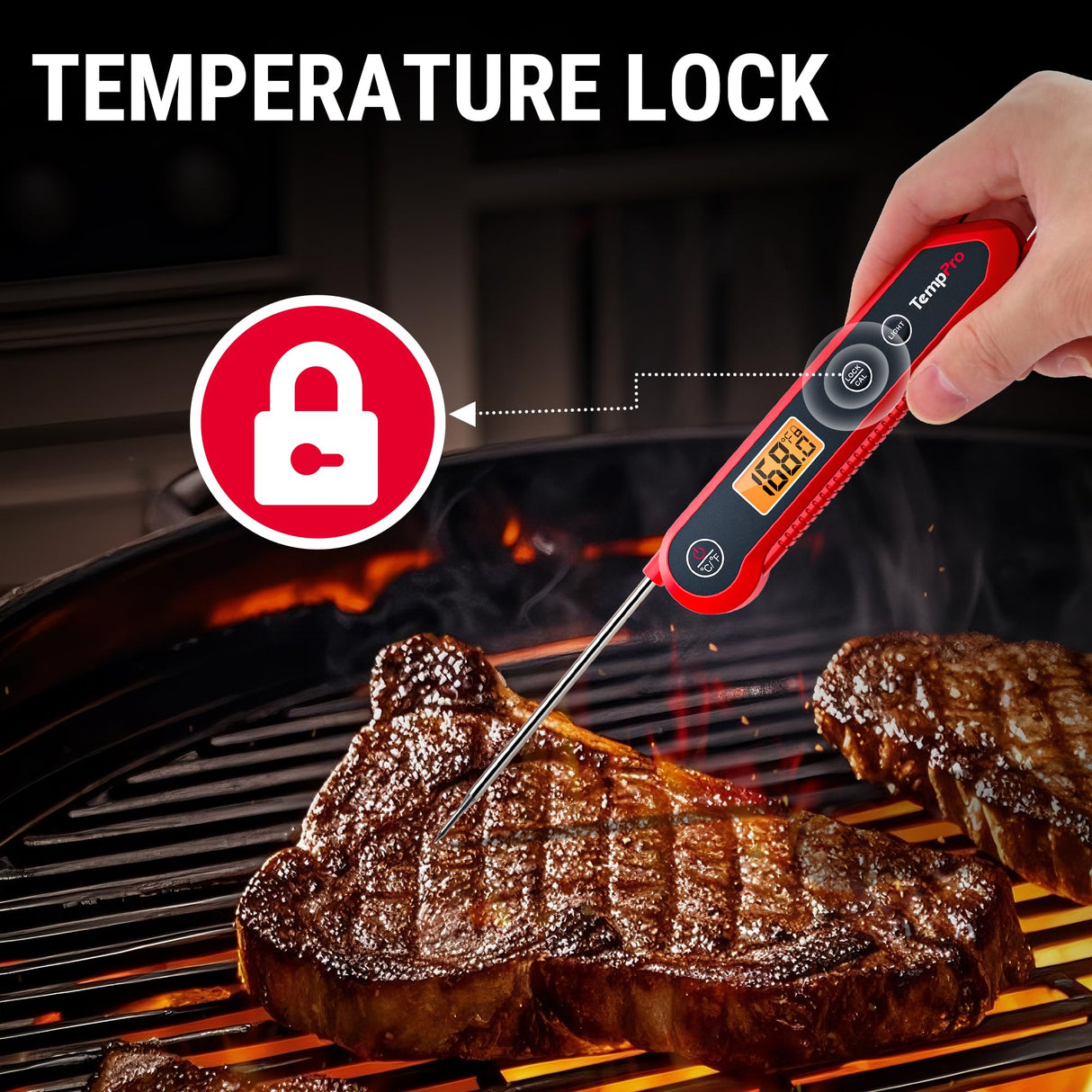 TempPro 3-Sec Instant Read Meat Thermometer Digital, ±0.9°F Accuracy, Waterproof & Backlight Food Thermometer for Cooking, Oil Fry Candy Meat Probe for Kitchen, BBQ, Oven, Grill, Smoker with Magnet TempPro