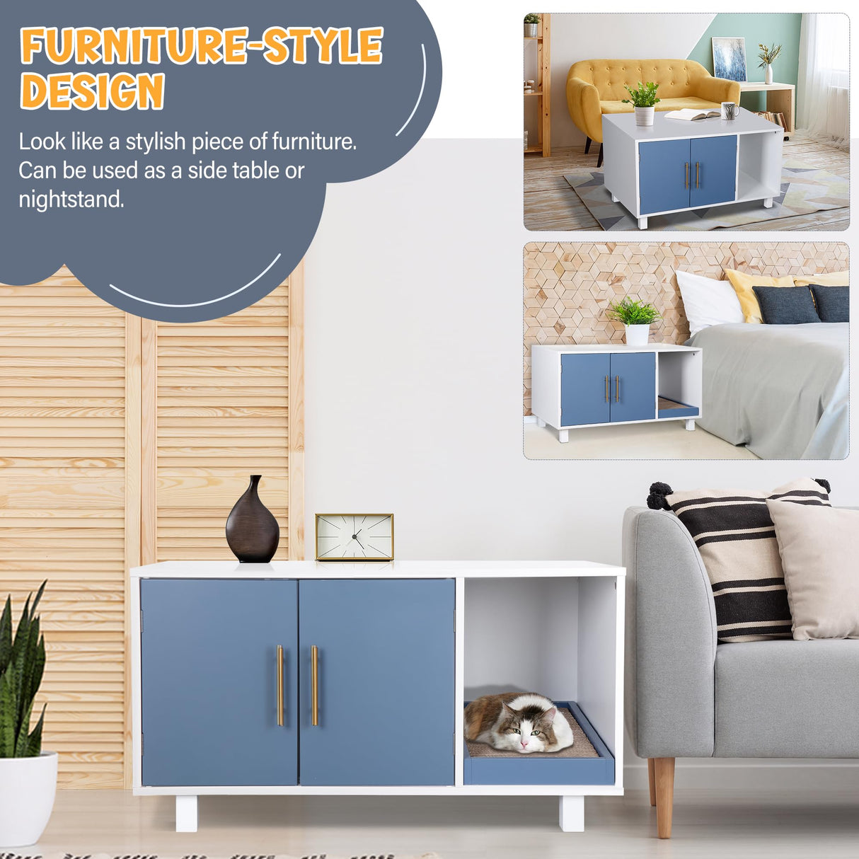 ZENY Pet Cat Litter Box Enclosure, Modern Cat House Furniture, Cat Washroom Furniture Hidden, Side End Table, Wood Pet Cat Crate with Scratch Pad, White ZENY