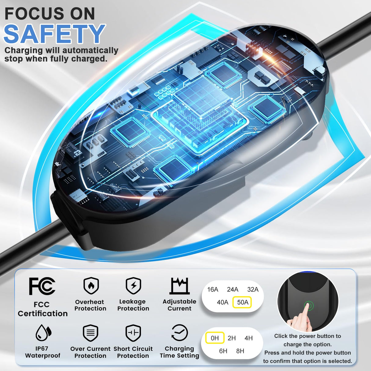 SubSun Universal Portable Level 2 EV Charger 50Amp 240V Electric Car Charger for All North American EVs Includes J1772 and Tesla, 33FT EV Charging Cable with NEMA 14-50 Plug (with Tesla Adapter) SubSun