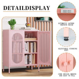 Fumedo 2 Mesh Door Metal Storage Cabinet for Bed Room,Living Room,Home,Hotel,Office,Garage,Kitchen,3-Tier,2 Removable Shelves (Mesh Door Cabinet, Pink) Fumedo