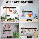 ELEAD 68'' All Metal Adjustable Garden Tool Organizer: Garage Tool Organizer Wall Mount with Black Garage Hooks, Garage Organizers and Storage, Tool Organizer for Broom Rake Holder Shovel ELEAD