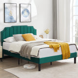 VECELO Full Size Upholstered Platform Bed Frame with Tufted Adjustable Headboard/Mattress Foundation/Wood Slat Support,Easy Assembly,Dark Green VECELO