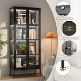 Glass Display Cabinet with LED Lights, Black Curio Glass Showcase, 66" Tall Metal Storage Cabinet with Doors and Adjustable Shelves, 3 Color Lighted Display Case for Living Room, Home Office, Pantry MetalMax