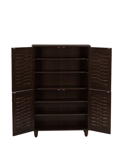 Wholesale Interiors Baxton Studio Winda Modern and Contemporary 4-Door Dark Brown Wooden Entryway Shoes Storage Cabinet - WoodArtSupply