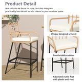 LQFATEST 3 Pieces Outdoor Bar, Wicker Outdoor Bar Table and Outdoor Bar Stool Set of 2, Outdoor Bar Set with Thick Lumbar Pillow for Backyards, Porches-Beige LQFATEST