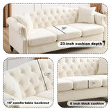 amervanito 2 Piece Modern Beige Velvet 79" 3-Seater Sofa Sets, Chesterfield Button Tufted Nailhead Combination Couch with 4 Pillows, Trimming Curved Backrest & Rolled Arm Sofa for Living Room amervanito