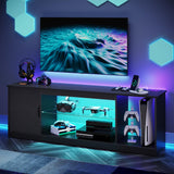 Bestier LED TV Stand with Power Outlets for 55/60/65 Inch TV, Gaming Entertainment Center with Cabinet for PS5, Modern TV Cabinet with Adjustable Glass Shelves for Living Room, Bedroom 58 Inch,Black Bestier