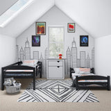 DHP Phoenix Twin Bunk Bed with Ladder, Black, Space-Saving Design, Solid Wood Construction DHP