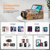 Pezin & Hulin Bamboo Charging Station Holder with 5 Port USB Charger, 5 x Charge Cables, Watch Stand, Wood Docking Stand Electronic Organizer for Multiple Devices, Phones, Tablets and More Pezin & Hulin