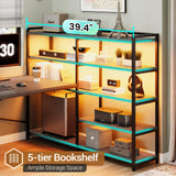 SEDETA Corner Computer Desk, Reversible U Shaped Office Desk with 3 Fabric Drawers and Power Outlet, Corner Gaming Desk with LED Lights, Storage Shelves, Grey SEDETA