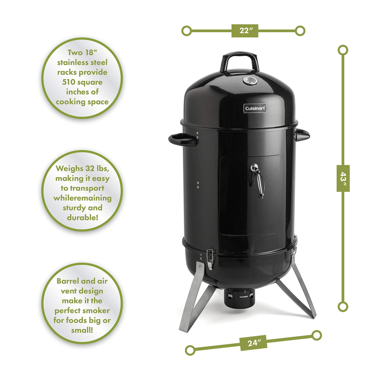 Cuisinart COS-118, Vertical Charcoal Smoker, 18" Cuisinart