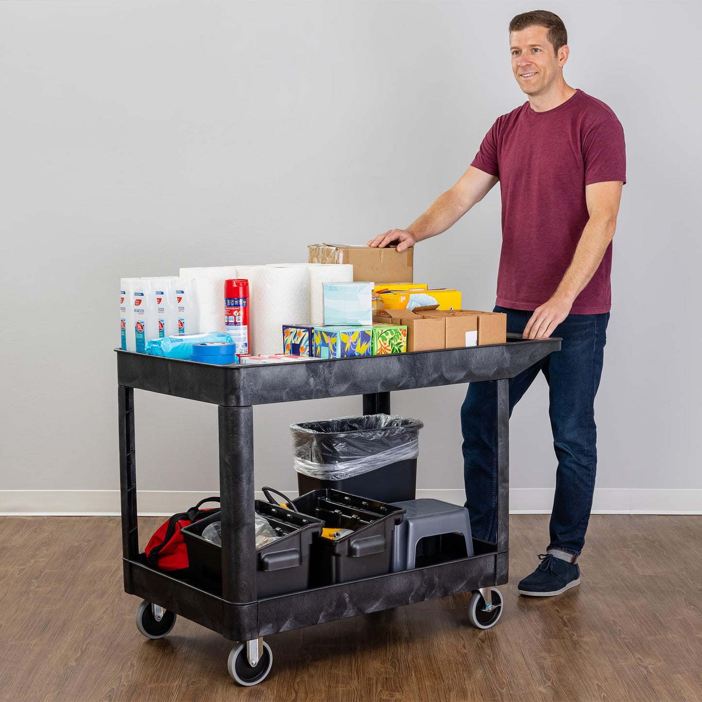 Stand Steady Original Tubstr Extra Large Two Shelf Utility Service Cart - Supports up to 500 lbs., Heavy-Duty Rolling Service Cart for Warehouse,