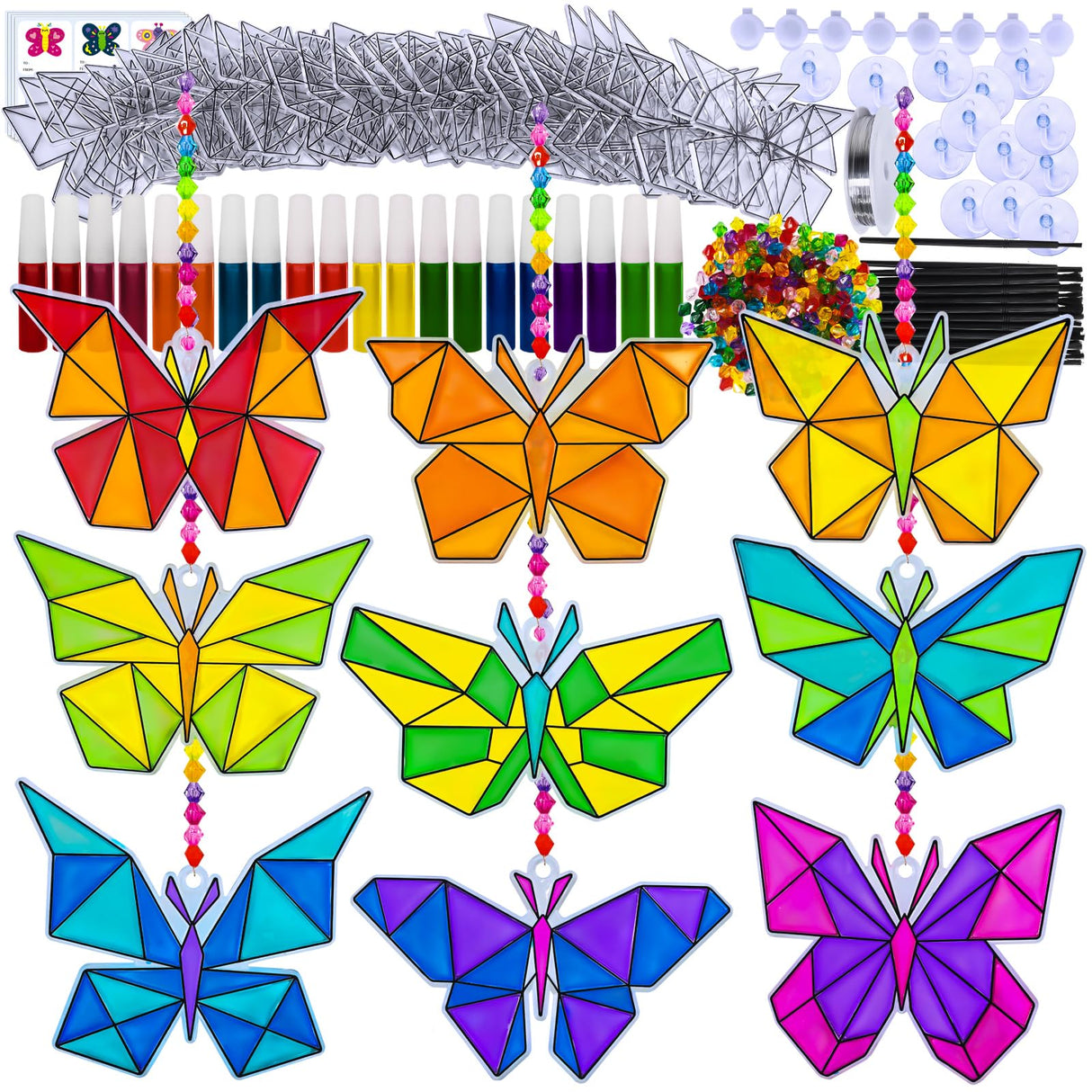Winlyn 27 Sets Butterfly Suncatchers Ornaments Decorations DIY Window Paint Art Craft Kits Rainbow Sun Catchers Painting Kit for Kids Spring Summer Camping Classroom Party Activities Art Project Winlyn