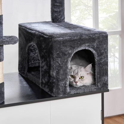 BEWISHOME Cat Tree with Litter Box Enclosure All-in-one Indoor Cat Hidden Litter Box Furniture Cat Tower with Large Cat Condo Modern Cat House with Scratching Posts MMJ81D