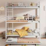 Harper & Bright Designs Metal Triple Bunk Bed with Trundle, Quad Bunk Beds Twin Over Twin, 3 Bunk Beds with 2 Ladders & Guardrails, Convertible Heavy Duty Steel Frame for Bedroom, Dorm, White Harper & Bright Designs